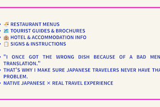 translate tourism and restaurant content from english spanish to japanese