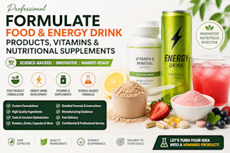 formulate a food and energy drink products, vitamins and nutritional supplements