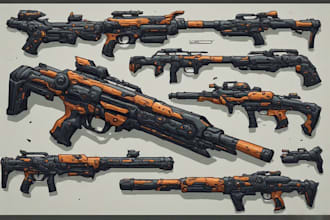 make detailed weapon designs for games illustration