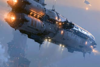 design a sci fi spaceship and sci fi illustration