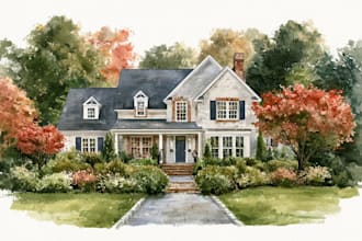 draw house illustration watercolor style