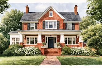 draw house illustration watercolor style