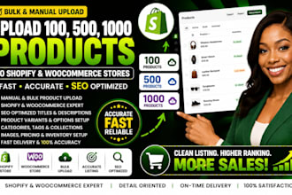 upload 100, 500, 1000 product, bulk product upload to shopify, woocommerce store