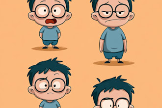 draw simple cute 2d vector cartoon in multiple emotions