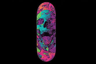 design artwork psychedelic, comic, skull for skateboards