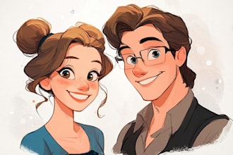 draw cartoon disney couple portrait