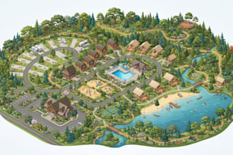 do illustrated campground, campsite,  rv park and glamping maps