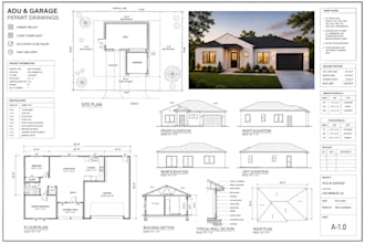 architect city permit drawings, floor plans, adu, garage deck patio and sunroom