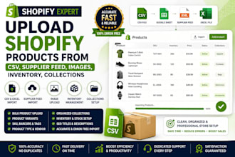 upload shopify products from CSV, supplier feed, images, inventory, collections
