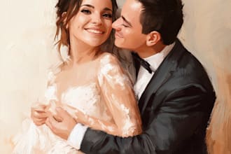 draw couple portrait for wedding illustration