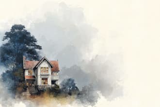 draw house illustration watercolor style