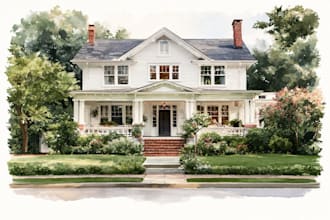 digital watercolor house illustration