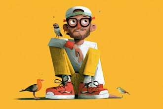 draw a cute and funny cartoon illustration