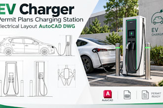 design ev charger permit plan station and electrical layout autocad dwg drawing