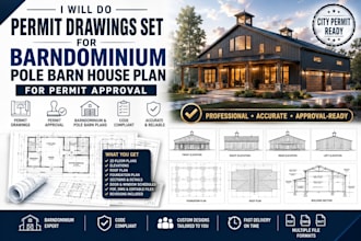 do permit drawings set for barndominium pole barn house plan for permit approval