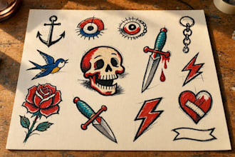make tattoo flash design set in ignorant style