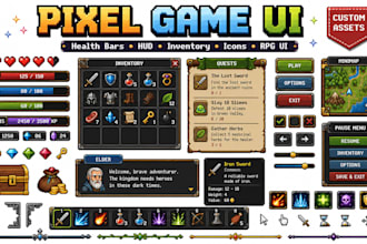 design pixel game ui,hud,game elements pixel art icon game assets sprites