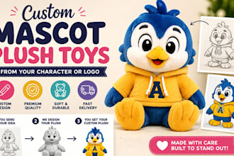 create custom mascot plush toys from your character or logo