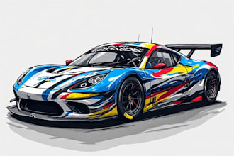 create racing car wrap, itasha wrap design with extreme creativity