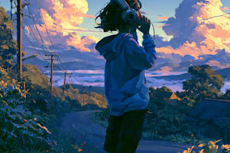 design anime hip hop emo album cover art, single rap mixtape rnb, retro y2k ep