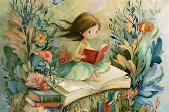 draw whimsical watercolor children book illustration, christian story book