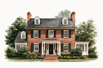 digital watercolor house illustration