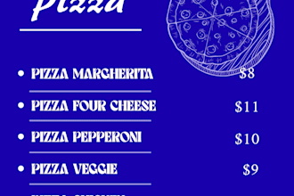 design a professional restaurant menu for pizza, burger, or cafe