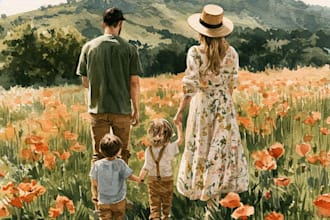 custom watercolor family portrait