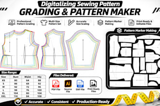 create sewing pattern grading, apparel pattern, size grading, PDF dxf