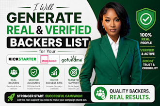 provide verified crowdfunding backers list for kickstarter indiegogo gofundme