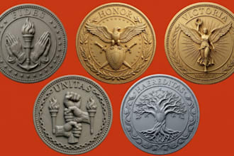 sculpt 3d coin model, challenge coin, bas relief, medallion stl for 3d printing