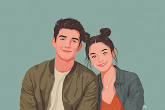draw a romantic disney style couple portrait from your photo