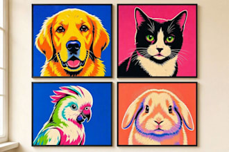 do colorful pop art portraits of pets and animals