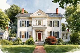 sketch architecture building or houses with watercolour