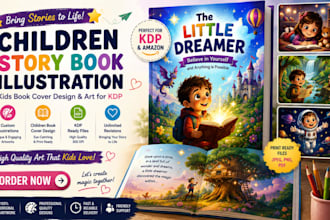 do children story book illustration, kids book book cover design and art for kdp