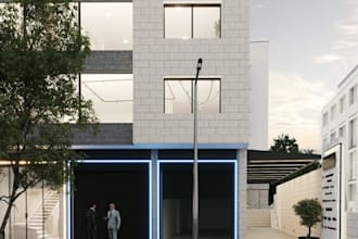 renovate building exterior,commercial frontage ,urban streetscape,facade design