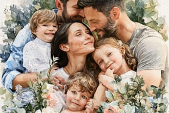 create a watercolor family portrait