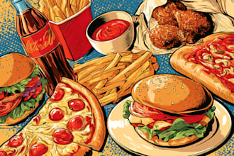 draw a illustration of food pop art