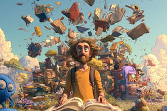 design a unique cartoon book cover for kids