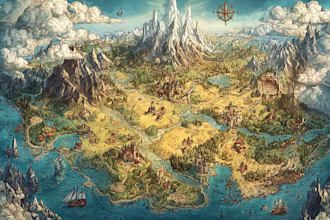 draw a professional fantasy world map for books, games, and dnd