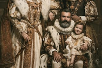 illustrate a romantic family royal couple portrait