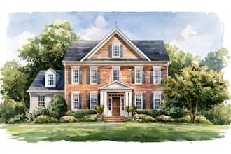 make a watercolor house art in unique