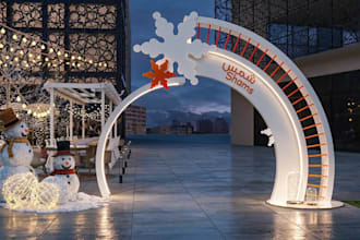 integrate outdoor festival display, event installation,led strip,pavilion render