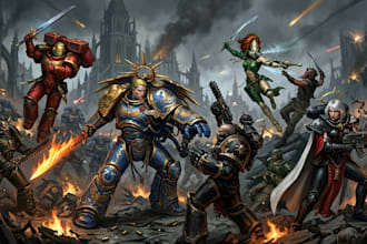 create epic warhammer 40k character art and design