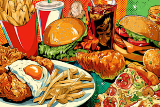 draw a illustration of food pop art