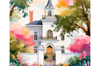 custom digital watercolor house, home portrait illustrations