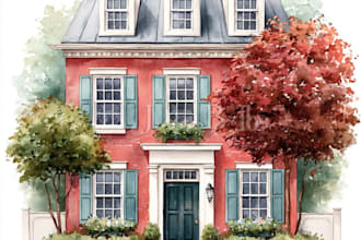 do handmade watercolor painting of house
