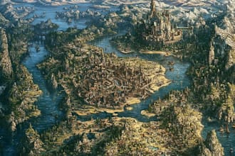 draw fantasy map or ship illustration with cool details