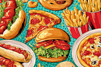 draw a illustration of food pop art