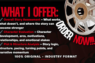 give script coverage feedback, story assessment and critique screenplay analysis